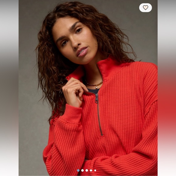 aerie Tops - AERIE - Half-Zip Waffle Fleece - Cream